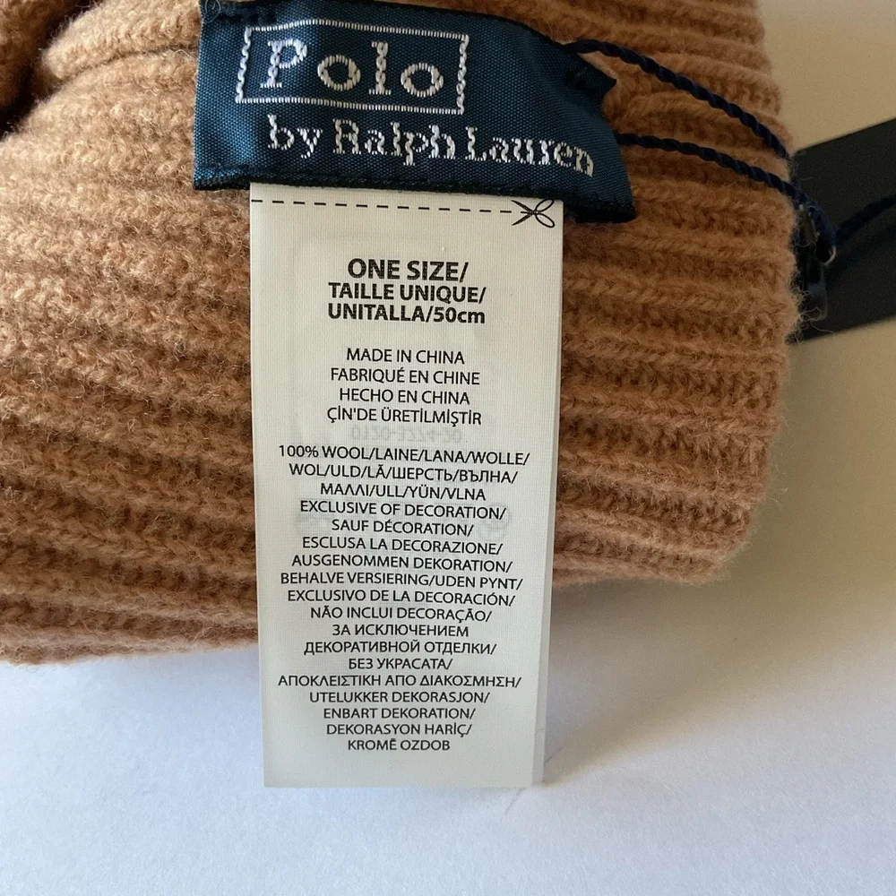 POLO RALPH LAUREN MENS SIGNATURE PONY WOOL KNIT BEANIE CAMEL OS NWT